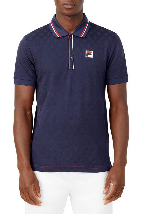 Camisas Polo Fila Homem Azul Marinho - Fila Heritage Jacquard En Portugal,FBGO-09718